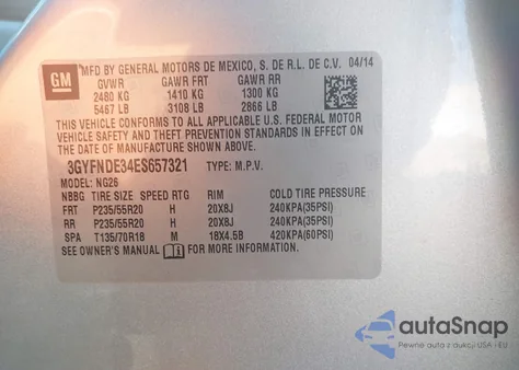 2014 Cadillac Srx Premium Collection from USA, damaged, VIN 3GYFNDE34ES657321